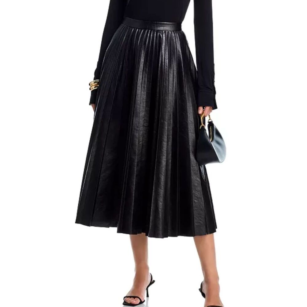 A.L.C. Pleated Vegan Leather Etta Midi Skirt, Size 0